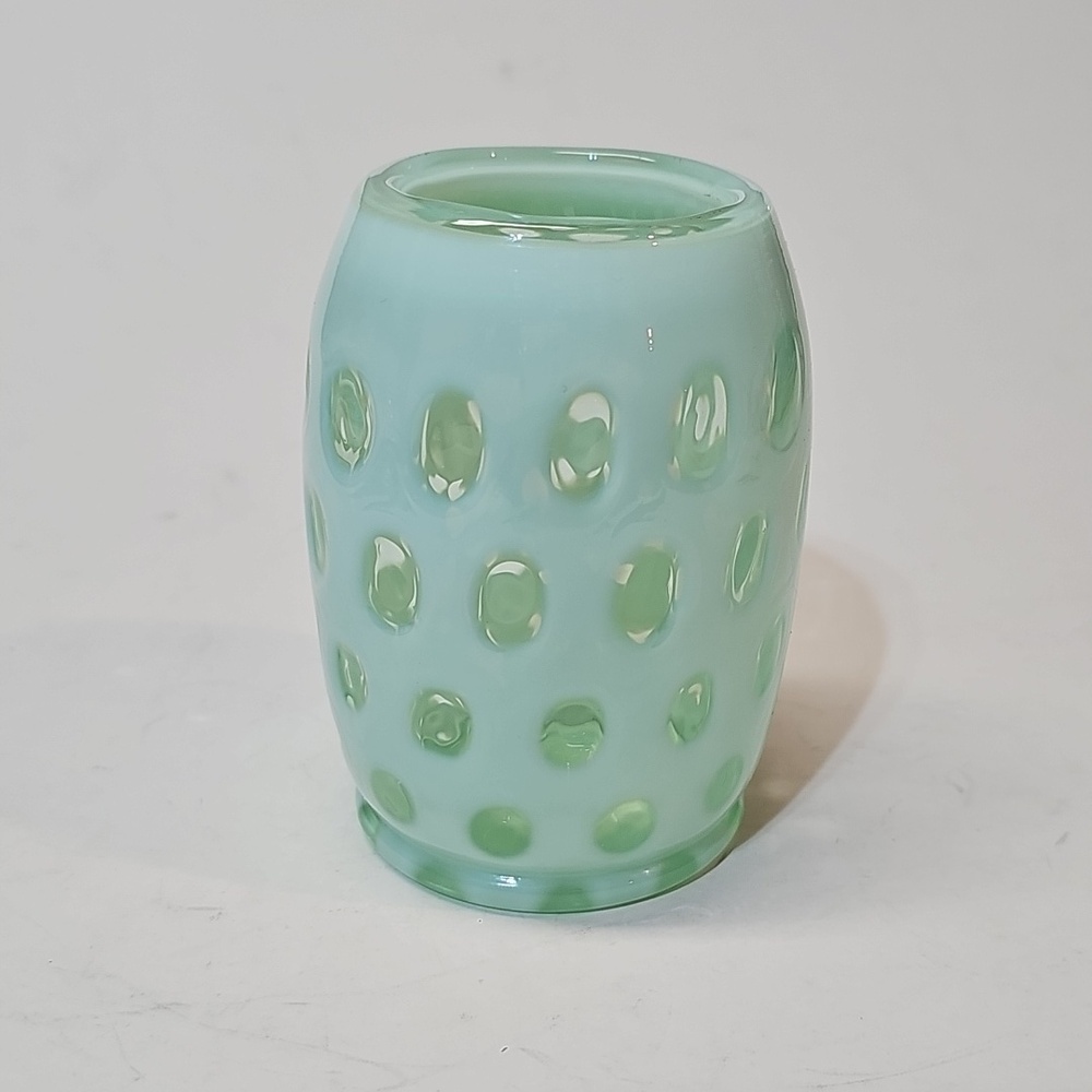 Vintage Fenton 8oz Mint Green Opalescent Dot Barrel Shaped Flat Tumbler Glass